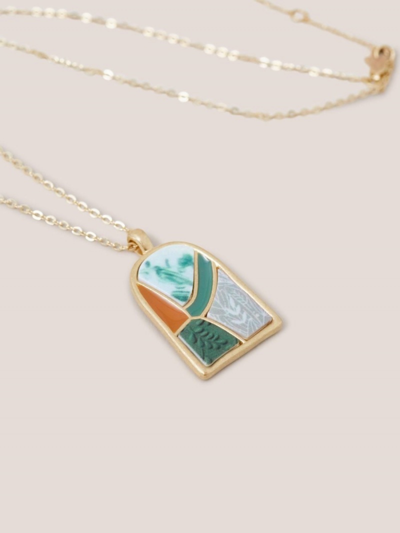 White Stuff Pebble Mosaic Tile Necklace Green Multi | 73019-AOKM