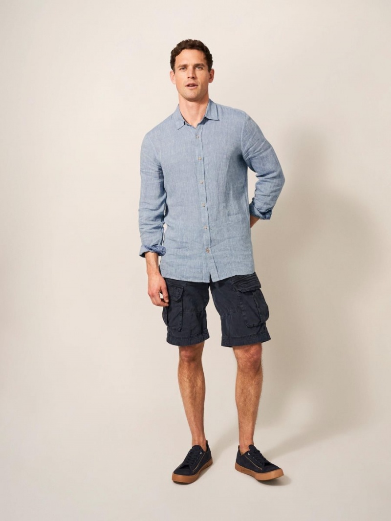 White Stuff Pembroke Ls Linen Shirt Chambray Blue | 70581-TQVP