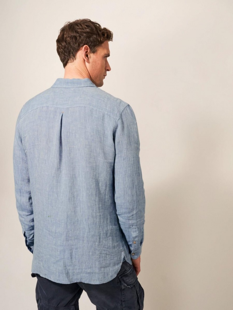 White Stuff Pembroke Ls Linen Shirt Chambray Blue | 70581-TQVP