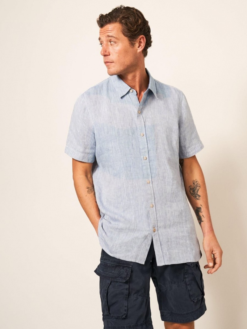 White Stuff Pembroke Ss Linen Shirt Chambray Blue | 01467-ELYG