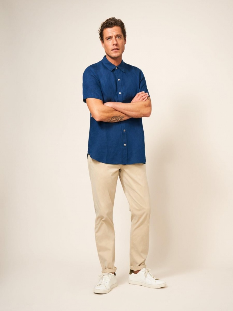 White Stuff Pembroke Ss Linen Shirt Dark Navy | 71340-WCFU