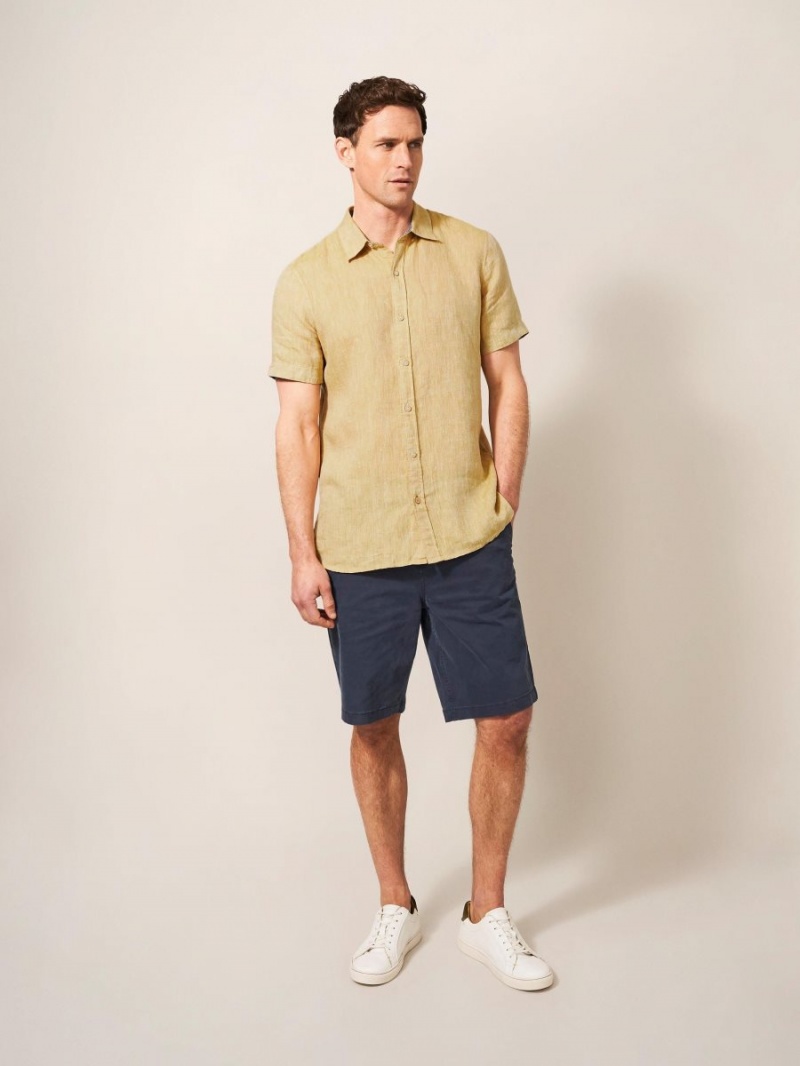 White Stuff Pembroke Ss Linen Shirt Dark Yellow | 09236-UIQJ