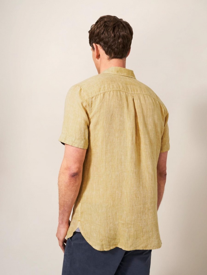 White Stuff Pembroke Ss Linen Shirt Dark Yellow | 09236-UIQJ