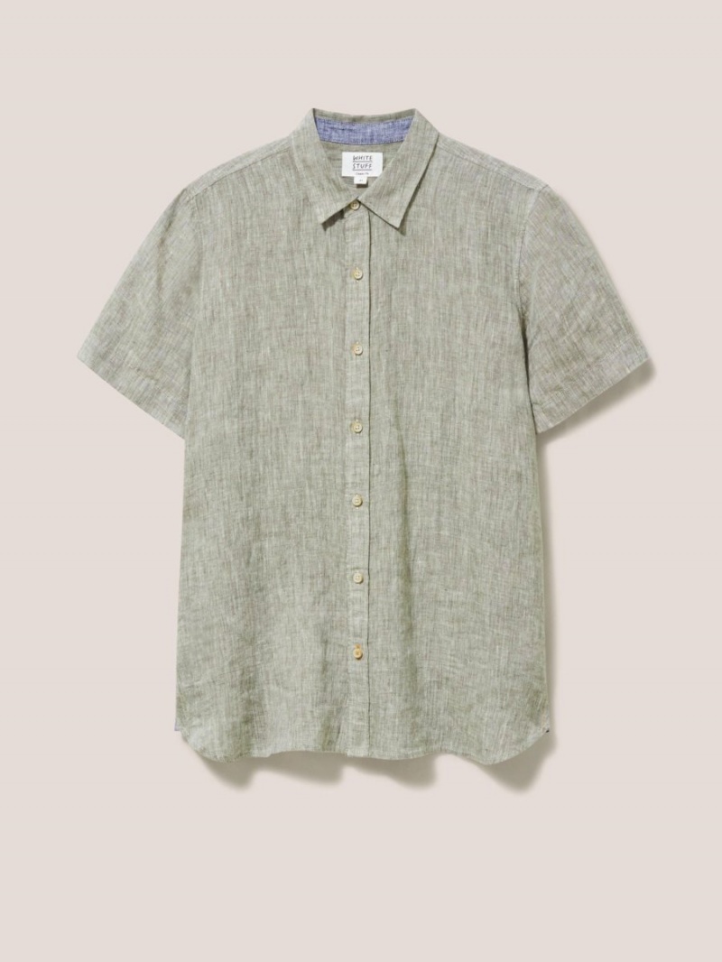 White Stuff Pembroke Ss Linen Shirt Khaki Green | 28369-PXRW