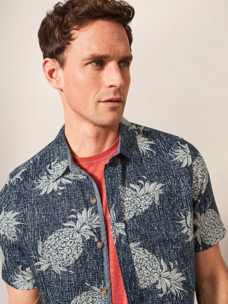 White Stuff Penare Pineapple Pr Ss Shirt Dark Navy | 76534-GQZL