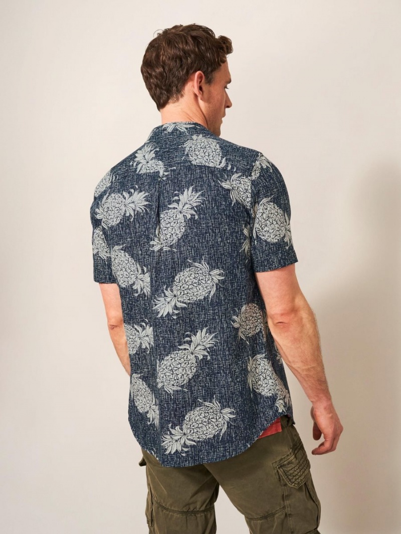 White Stuff Penare Pineapple Pr Ss Shirt Dark Navy | 76534-GQZL