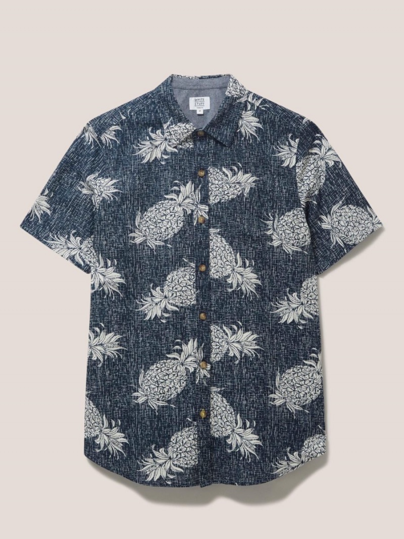 White Stuff Penare Pineapple Pr Ss Shirt Dark Navy | 76534-GQZL