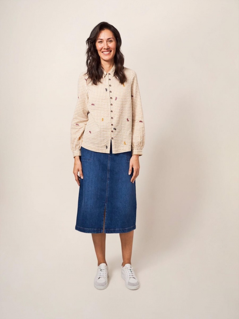 White Stuff Penny Denim Midi Skirt Mid Denim | 78694-CPRK