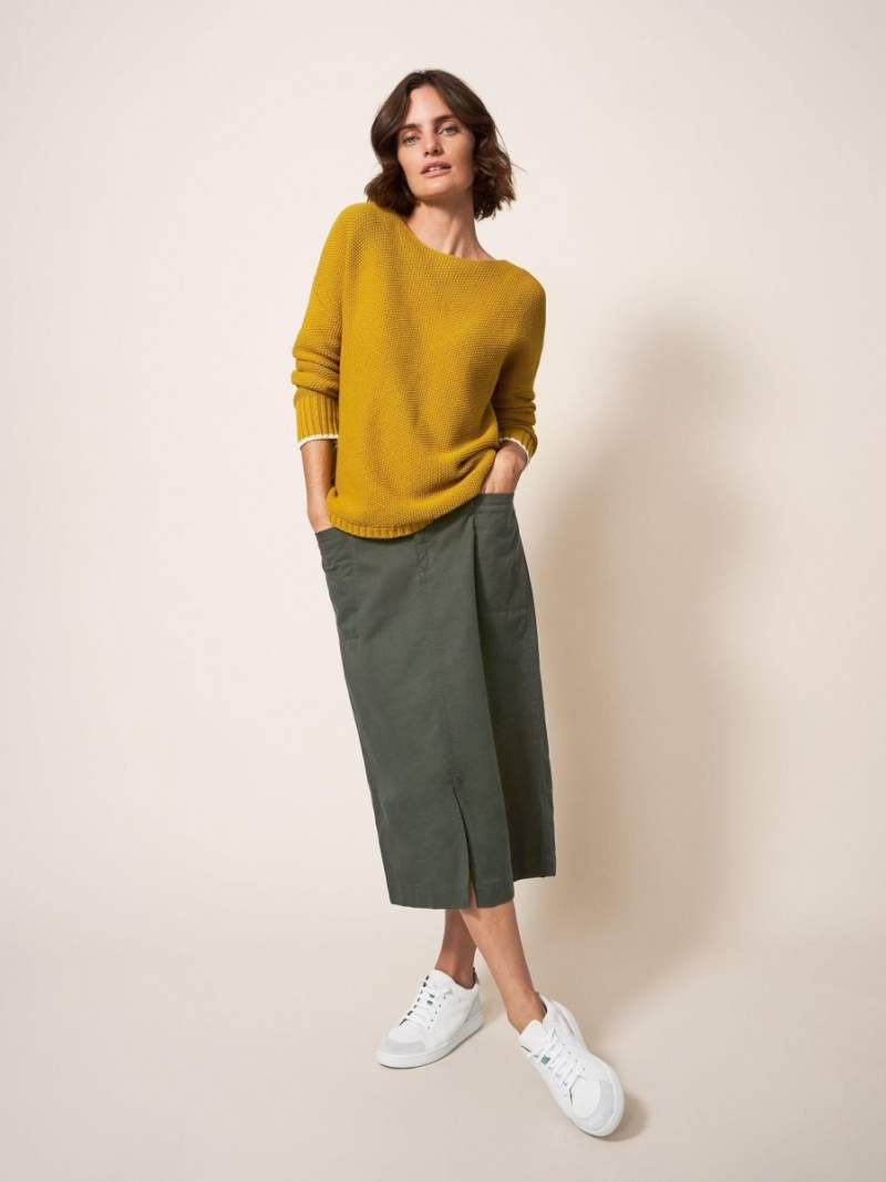 White Stuff Penny Midi Skirt Mid Green | 91875-UKQY