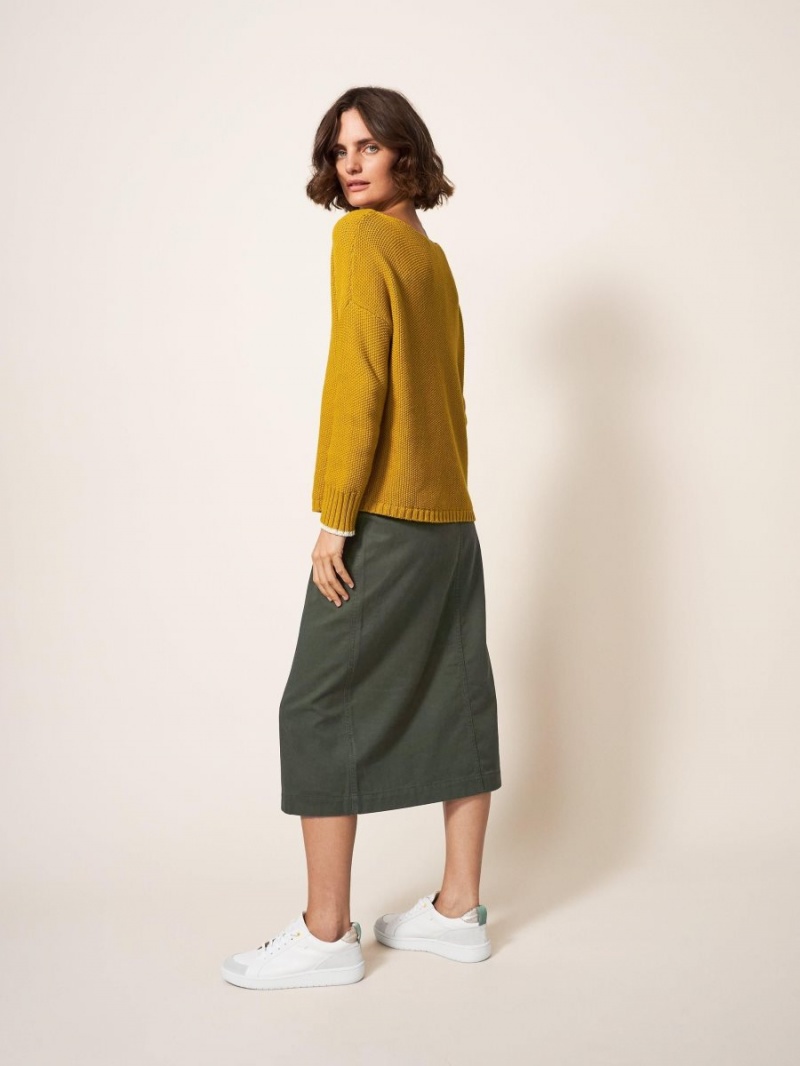 White Stuff Penny Midi Skirt Mid Green | 91875-UKQY