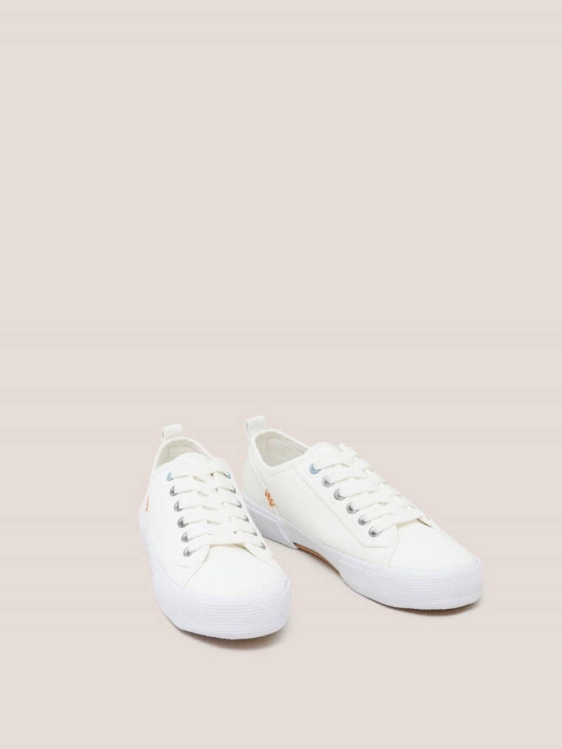 White Stuff Pippa Canvas Lace Up Trainer Natural White | 53467-XGTI