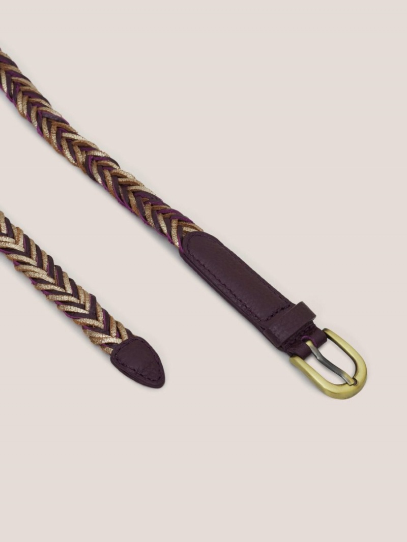 White Stuff Plaited Leather Skinny Belt Plum Multi | 16472-JVNU