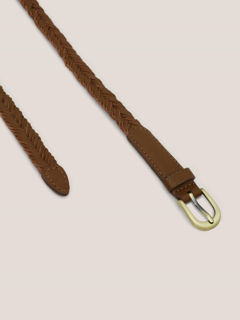 White Stuff Plaited Leather Skinny Belt Mid Tan | 72350-GXHP