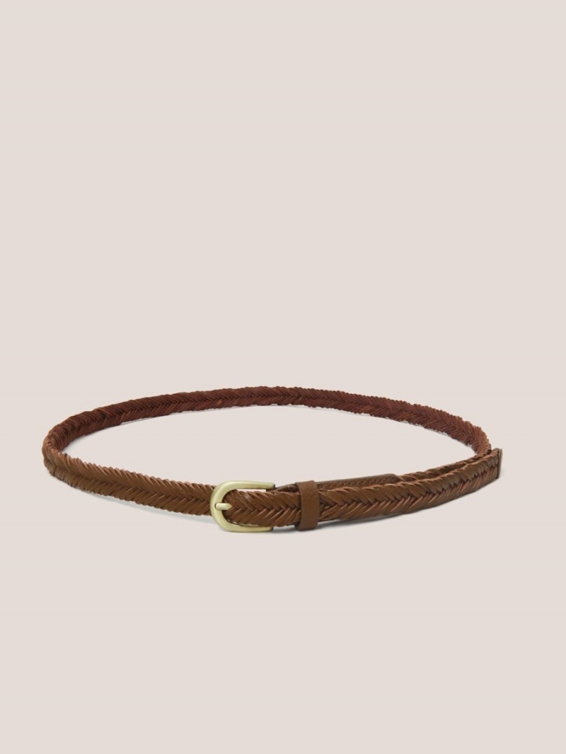 White Stuff Plaited Leather Skinny Belt Mid Tan | 72350-GXHP