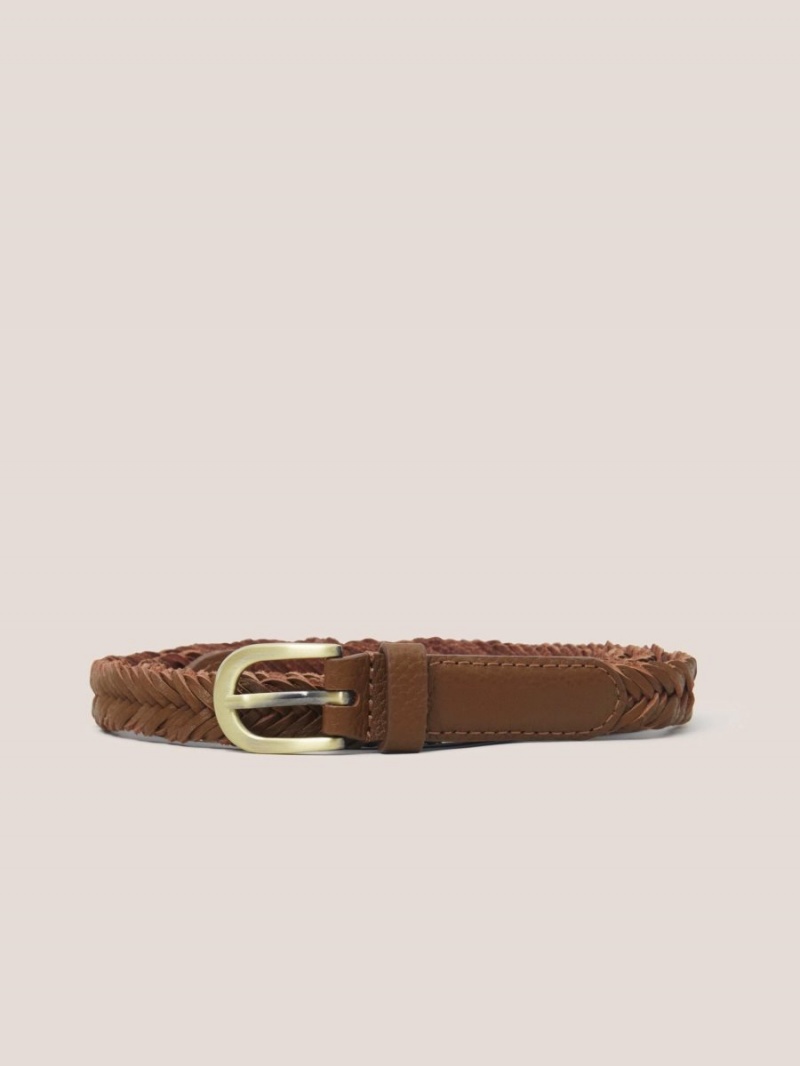 White Stuff Plaited Leather Skinny Belt Mid Tan | 72350-GXHP