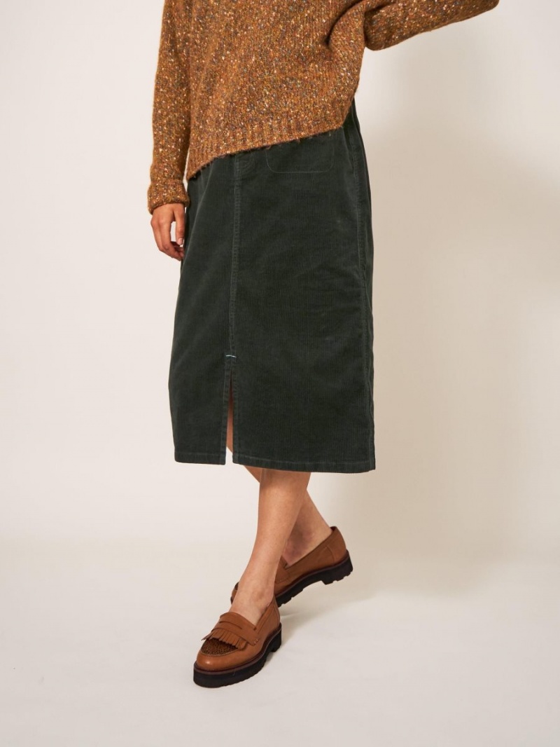 White Stuff Poppy Cord Midi Skirt Khaki Green | 25493-FJKN