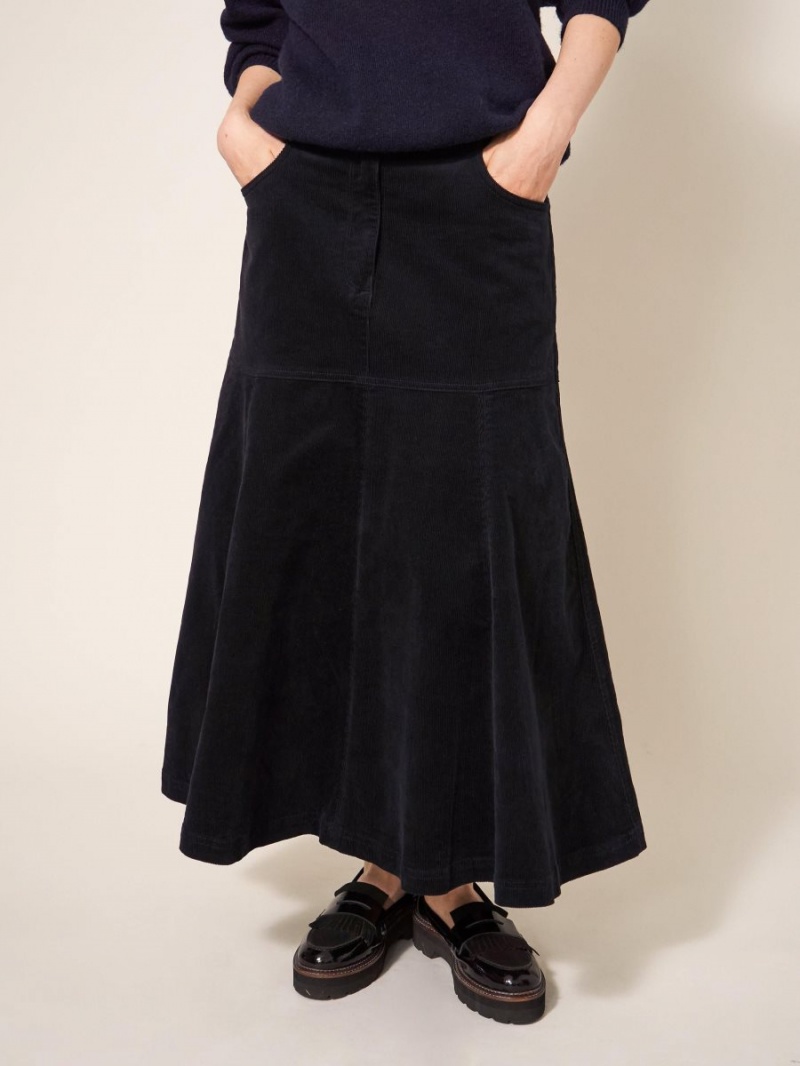 White Stuff Quinn Organic Cord Skirt Pure Black | 09854-TCAX