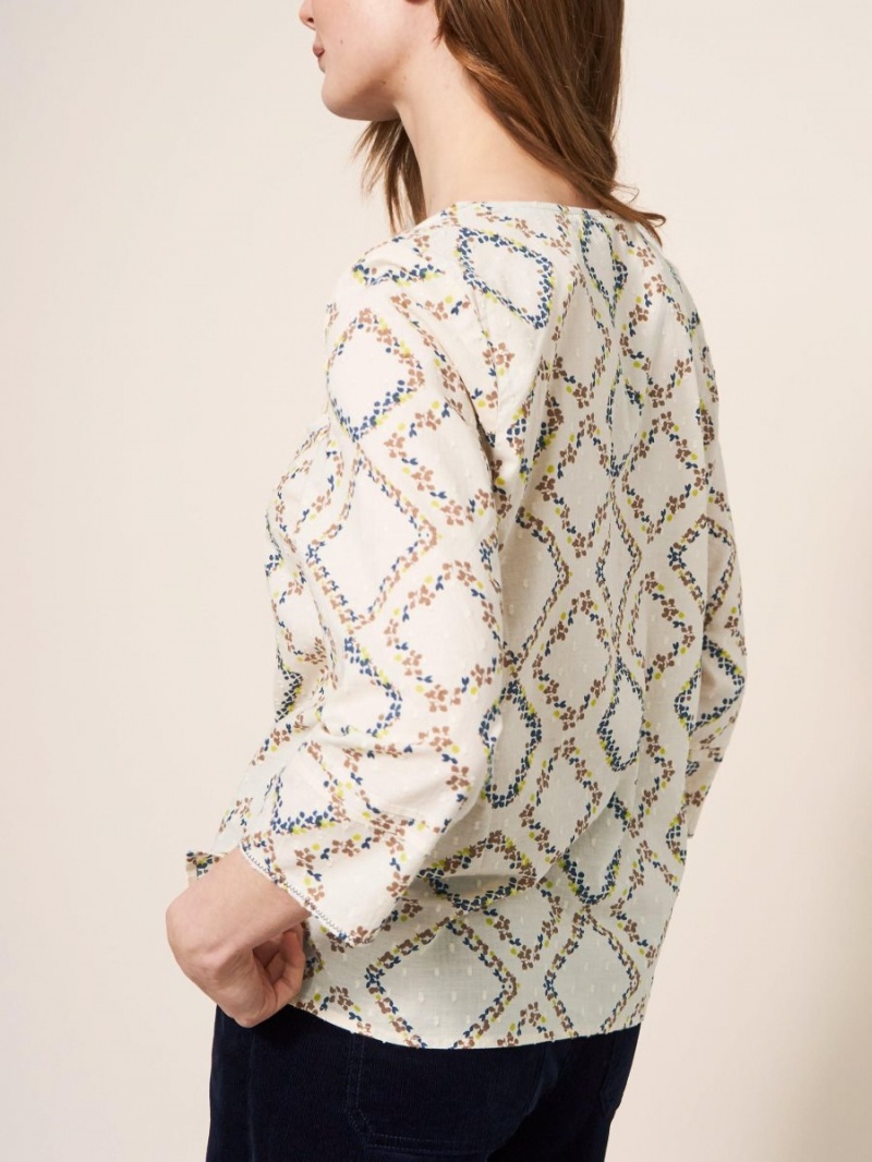 White Stuff Rae Cotton Top Ivory Print | 01485-TFCS