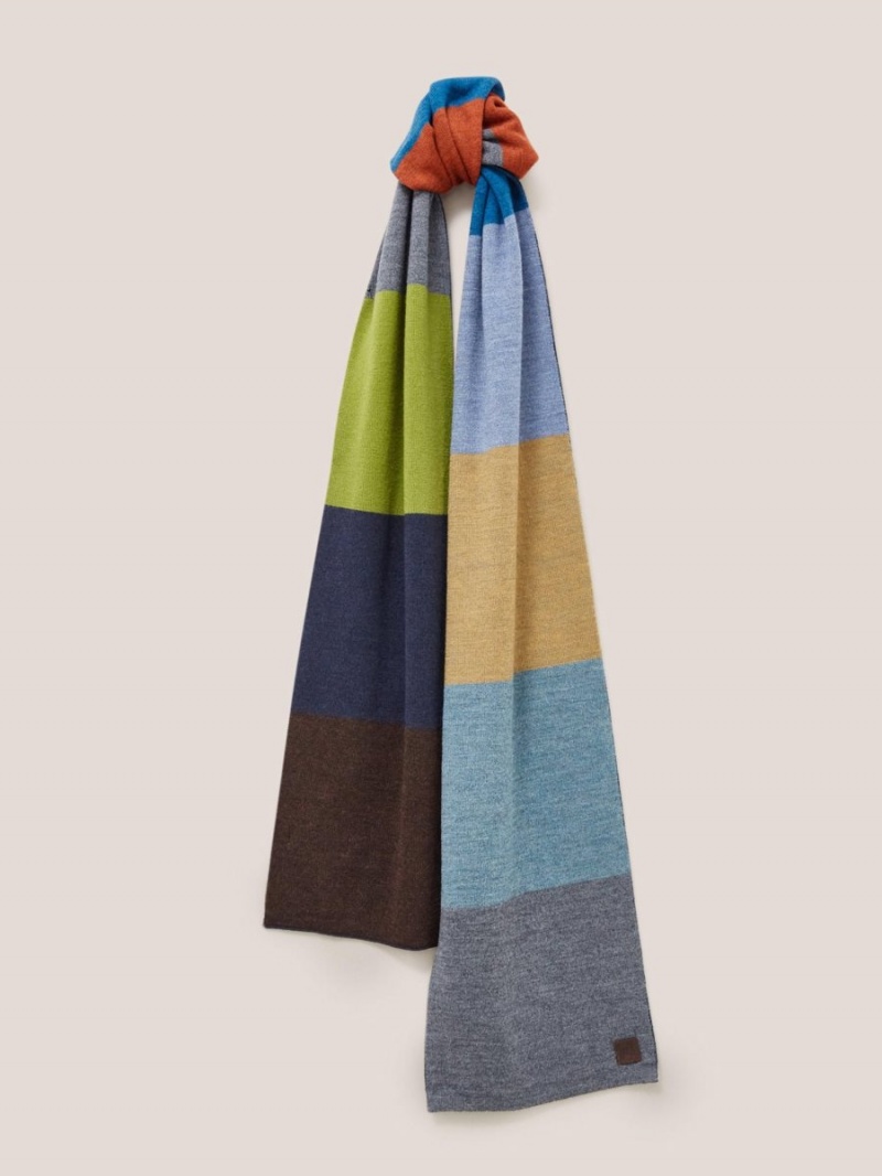 White Stuff Raphael Stripe Merino Scarf Navy Multi | 24760-YXJD