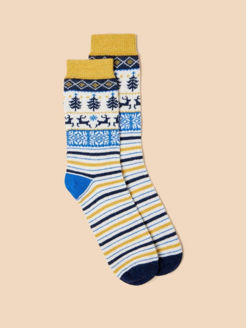 White Stuff Reindeer Wool Mix Socks Navy Multi | 37549-GIQH