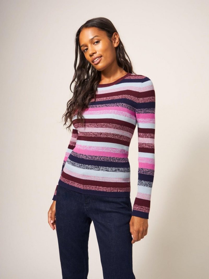 White Stuff Ribbed Jumper Purple Multi | 93658-UFQG