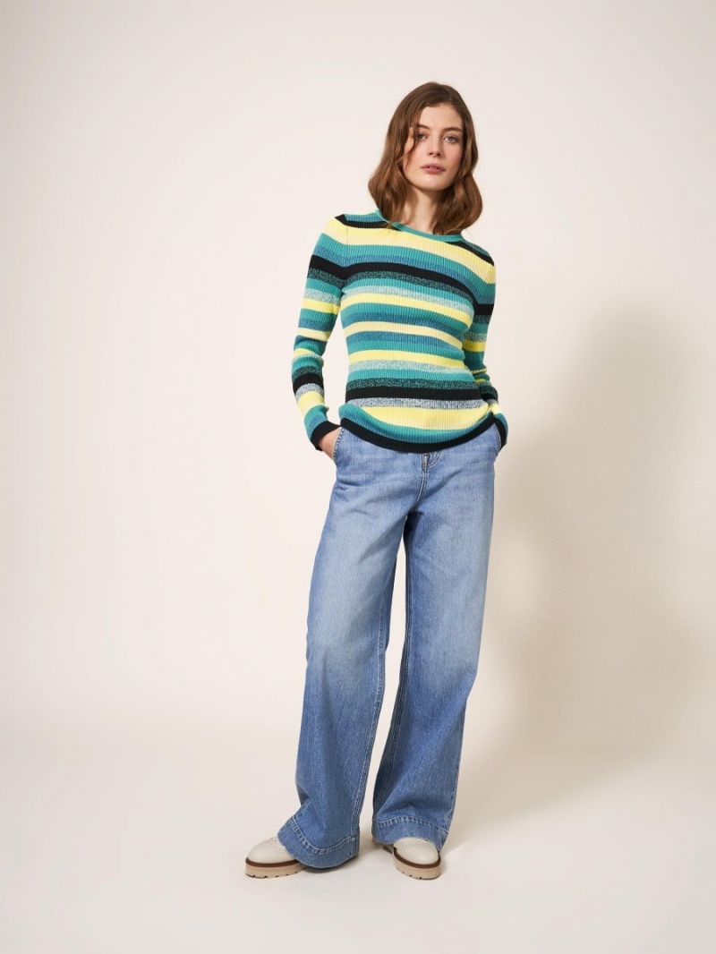 White Stuff Ribbed Jumper Teal Multi | 59643-HTZX