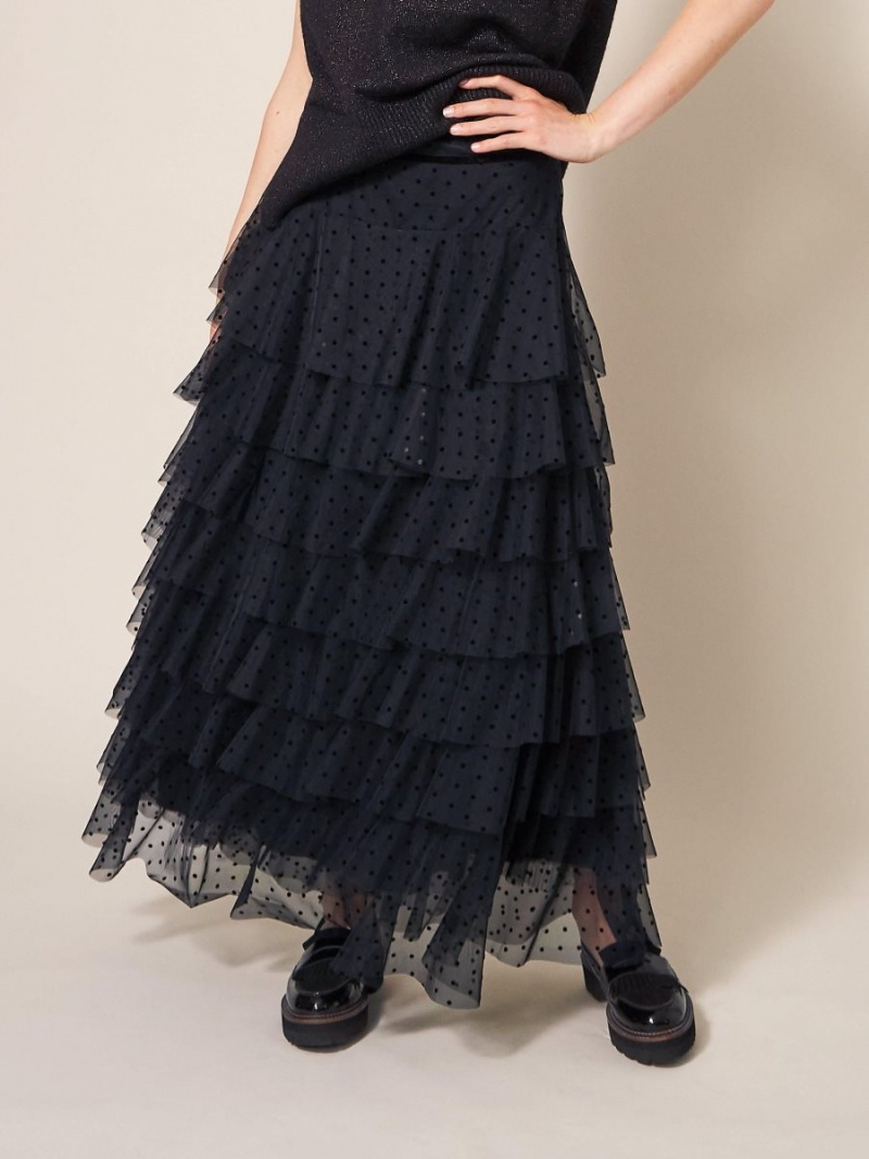 White Stuff Rowan Spot Tulle Skirt Pure Black | 45019-IEWN