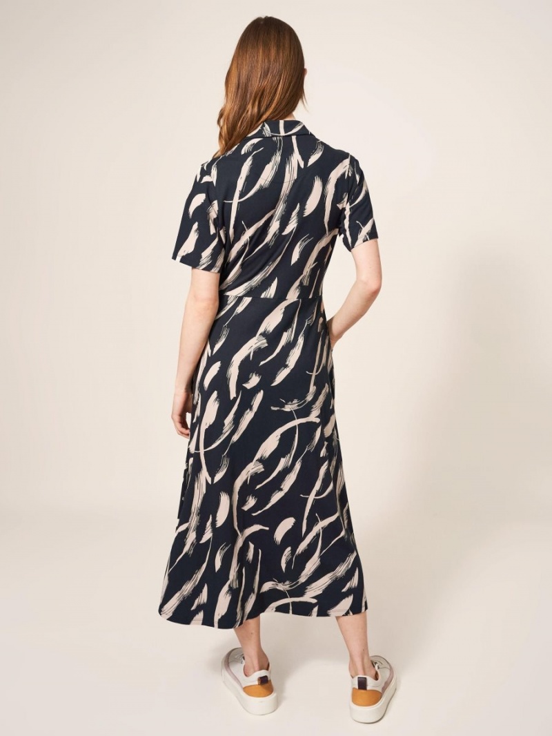 White Stuff Rua Jersey Shirt Dress Black Print | 23891-FLXJ