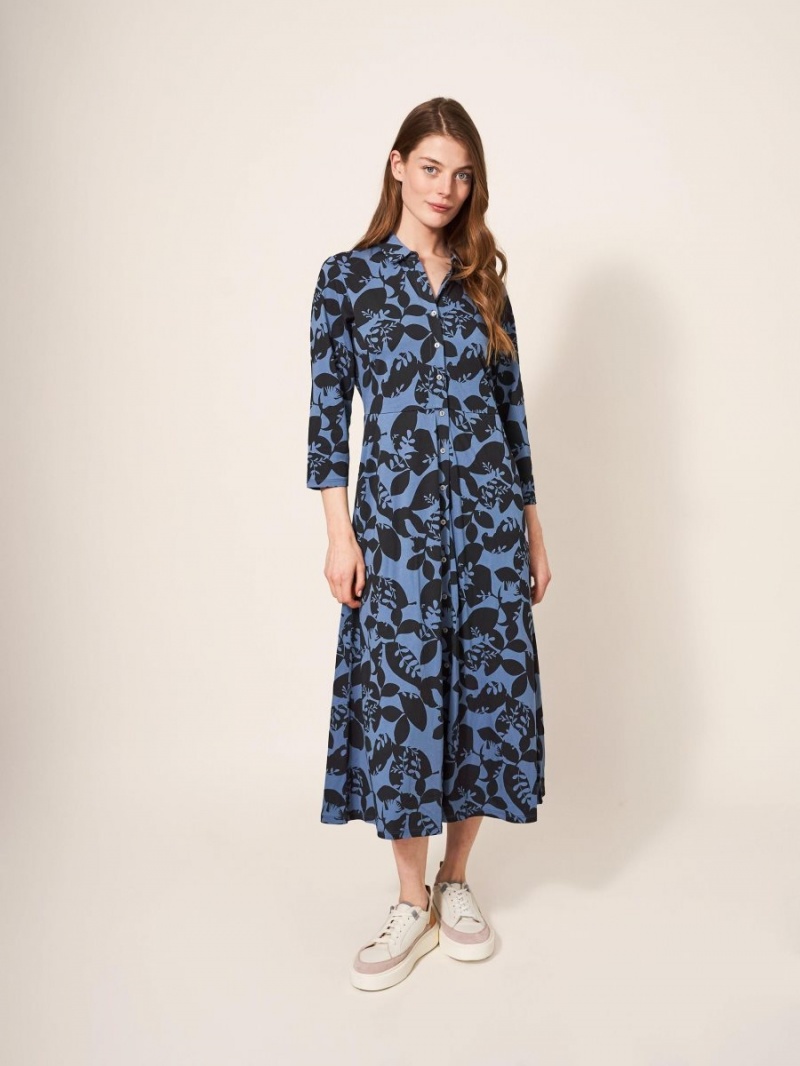 White Stuff Rua Printed Midi Dress Blue Print | 10764-CILT