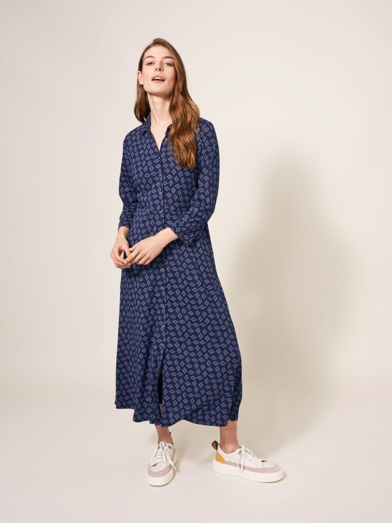 White Stuff Rua Printed Midi Dress Navy Multi | 01742-VIYM