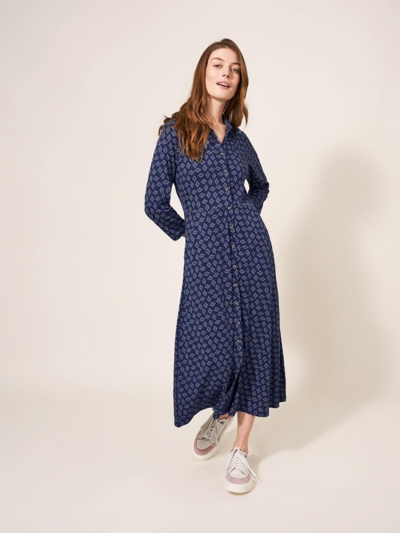 White Stuff Rua Printed Midi Dress Navy Multi | 01742-VIYM