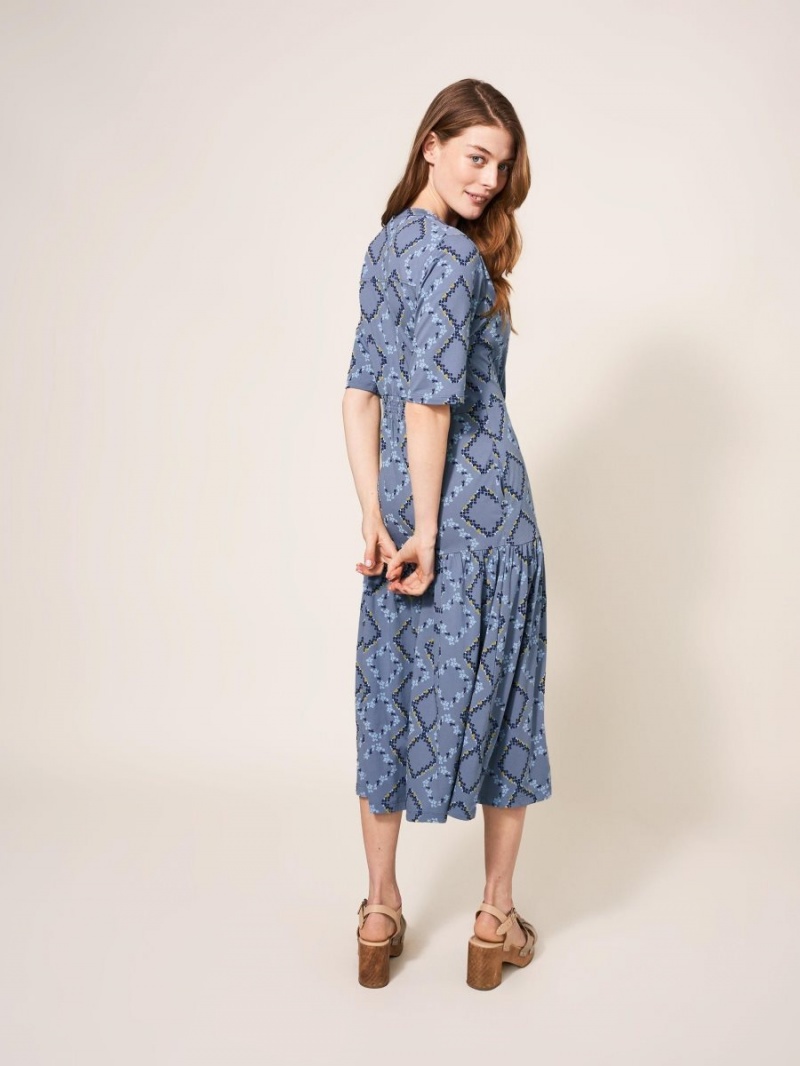 White Stuff Sabina Jersey Midi Dress Blue Multi | 34976-ILBF