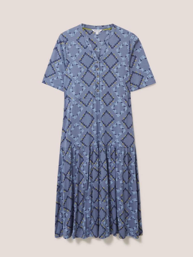 White Stuff Sabina Jersey Midi Dress Blue Multi | 34976-ILBF