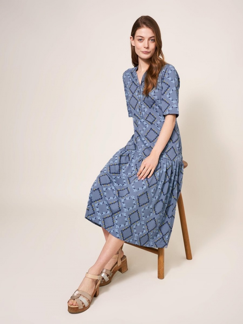 White Stuff Sabina Jersey Midi Dress Blue Multi | 34976-ILBF