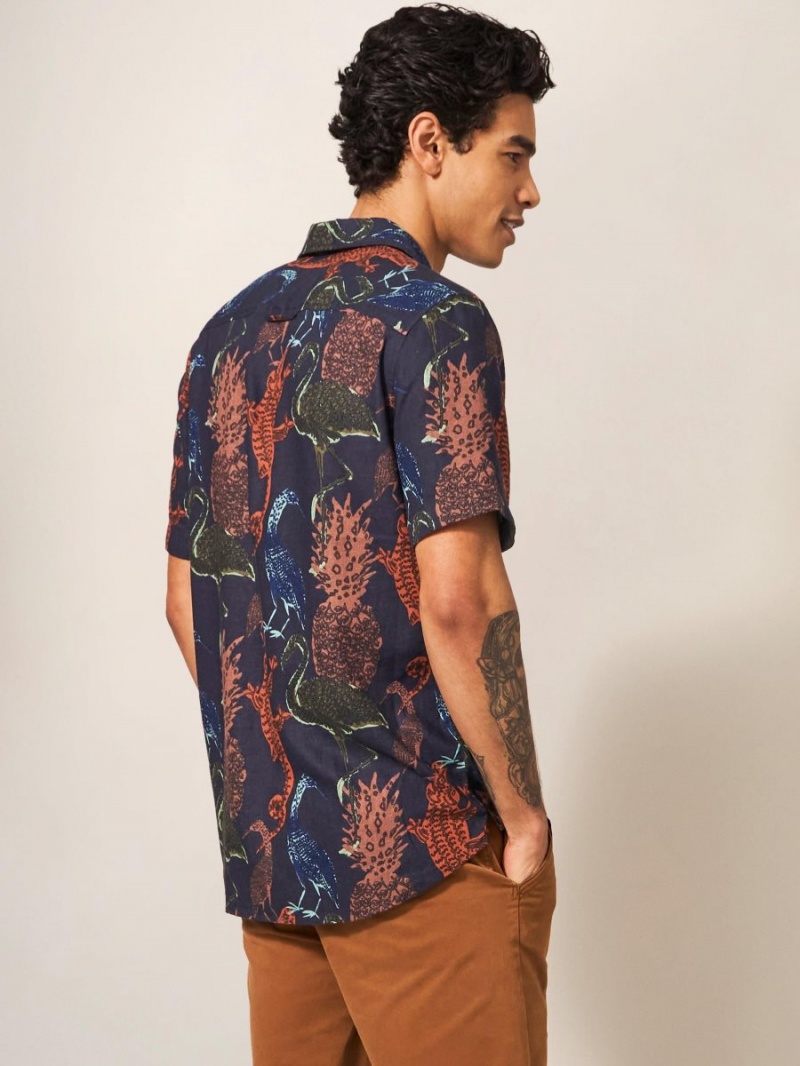 White Stuff Safari Printed Shirt Dark Navy | 45069-ZHGN