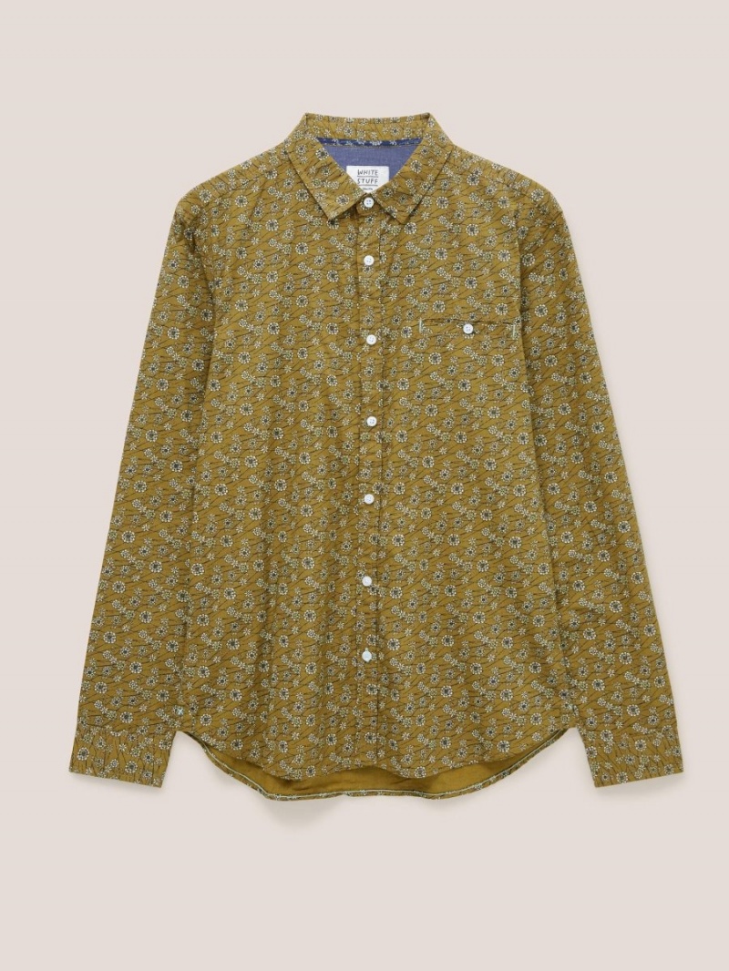 White Stuff Scattered Flower Printed Shirt Mid Green | 18953-HQAV