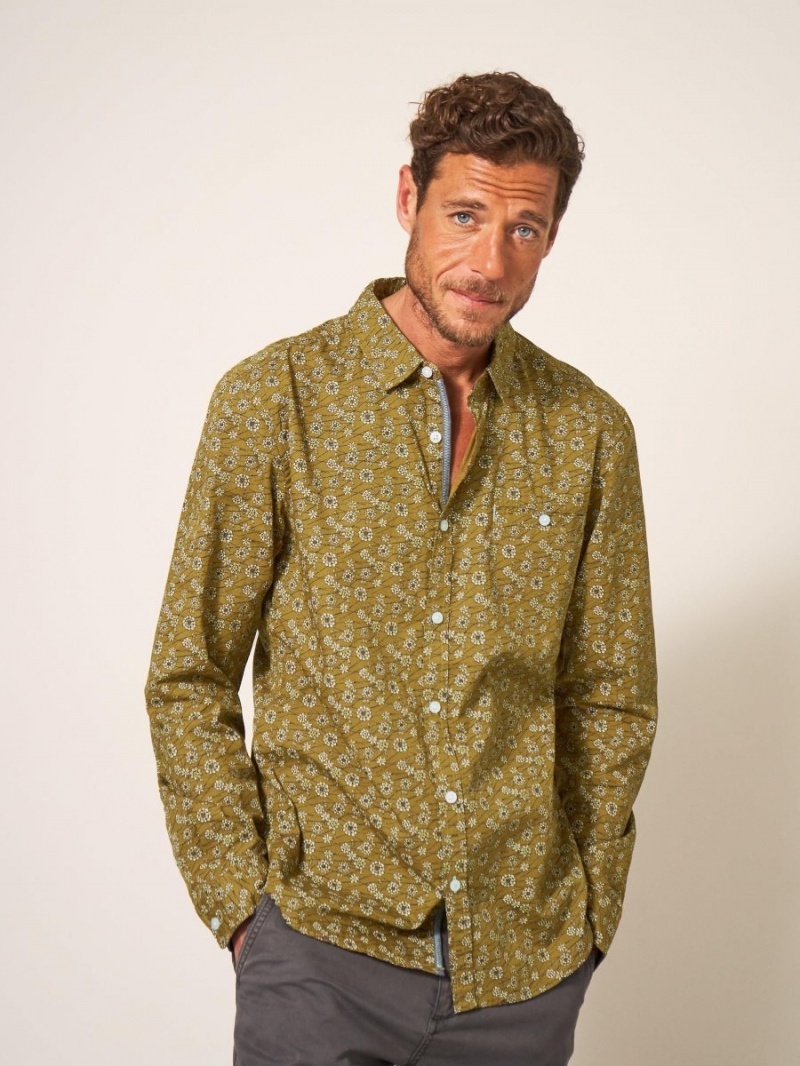 White Stuff Scattered Flower Printed Shirt Mid Green | 18953-HQAV