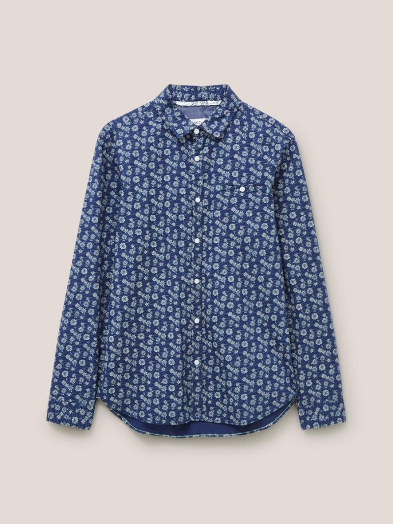 White Stuff Scattered Flower Printed Shirt Dark Navy | 84651-WIFS