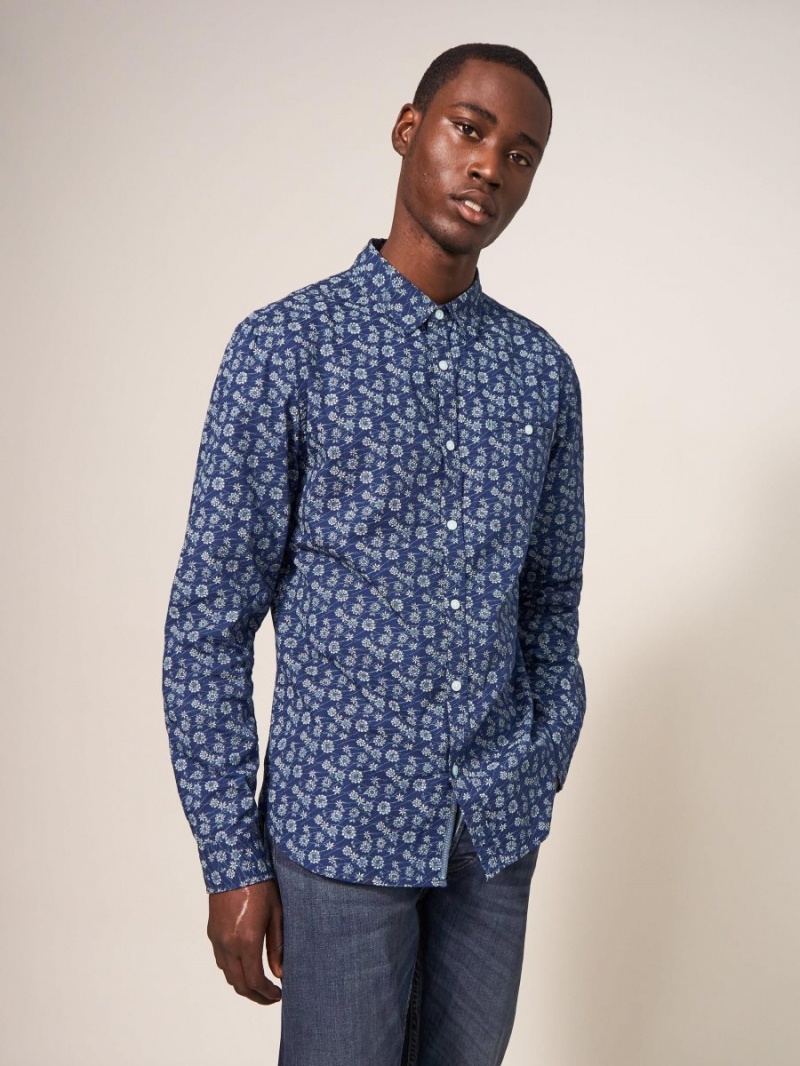 White Stuff Scattered Flower Printed Shirt Dark Navy | 84651-WIFS