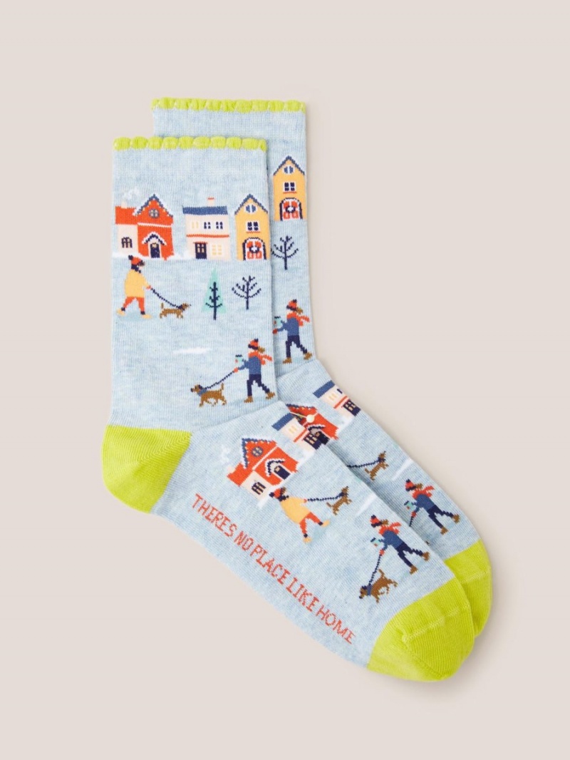 White Stuff Scenic House Ankle Socks Blue Multi | 26471-HJXF