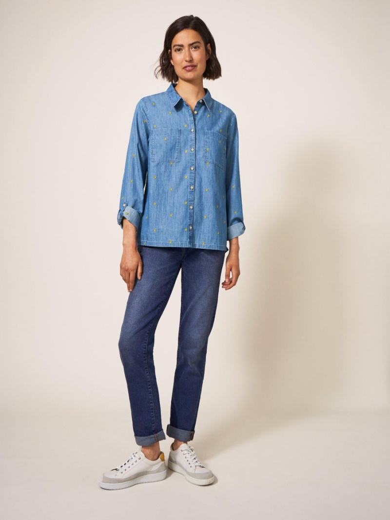 White Stuff Sophie Embroidered Shirt Denim Multi | 82159-SIDW