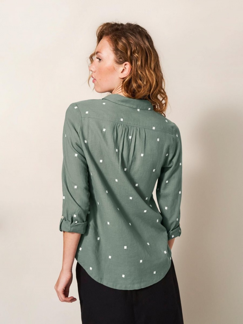 White Stuff Sophie Organic Cotton Shirt Green Multi | 46158-DIEC