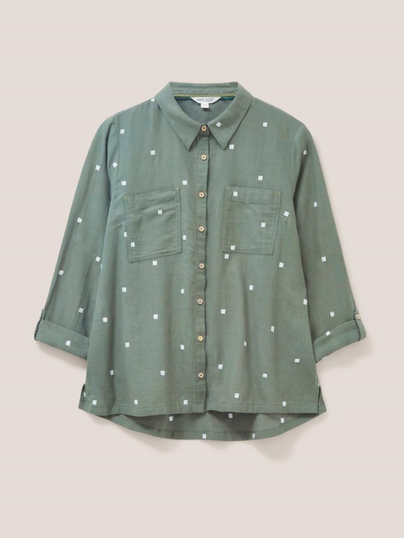 White Stuff Sophie Organic Cotton Shirt Green Multi | 46158-DIEC