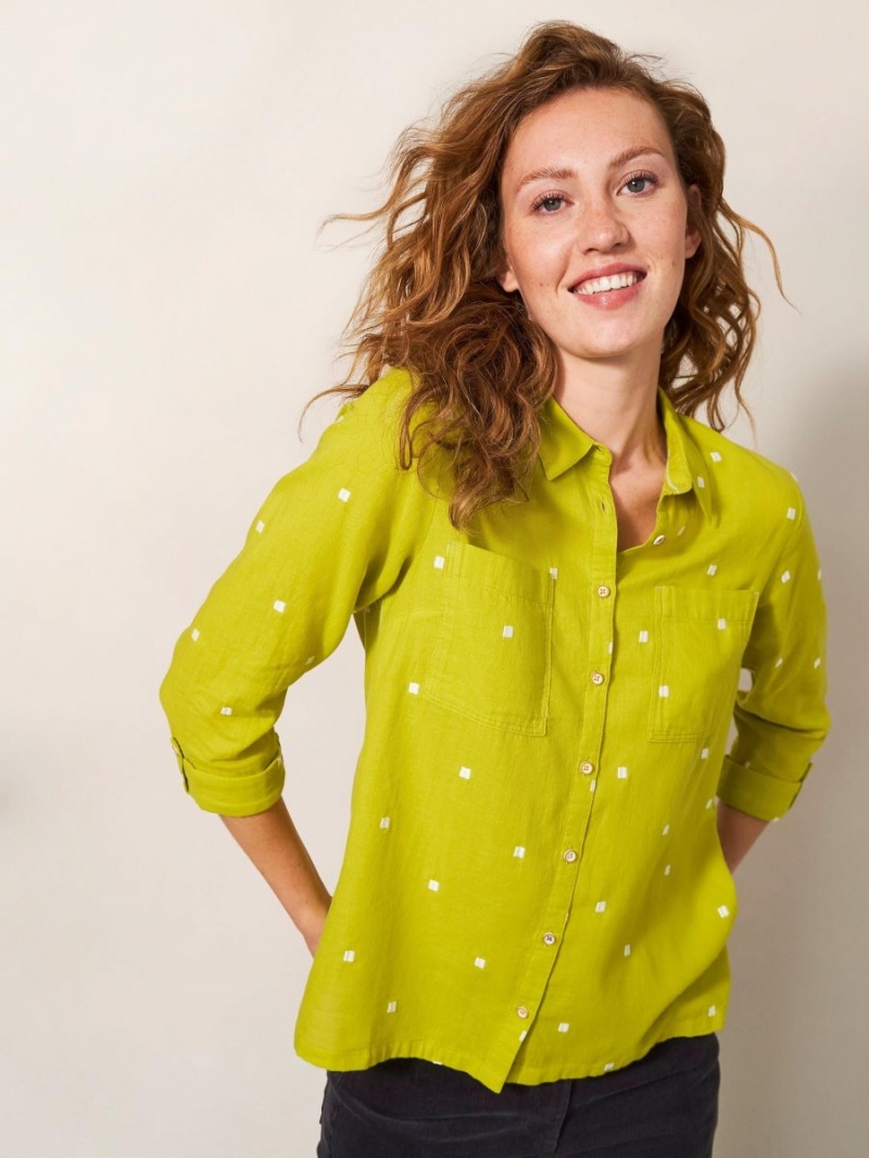 White Stuff Sophie Organic Cotton Shirt Chartreuse Multi | 97036-LBXU