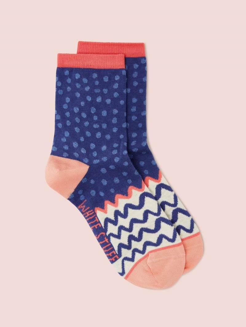 White Stuff Squiggle Spot Ankle Socks Navy Multi | 27835-HAIR