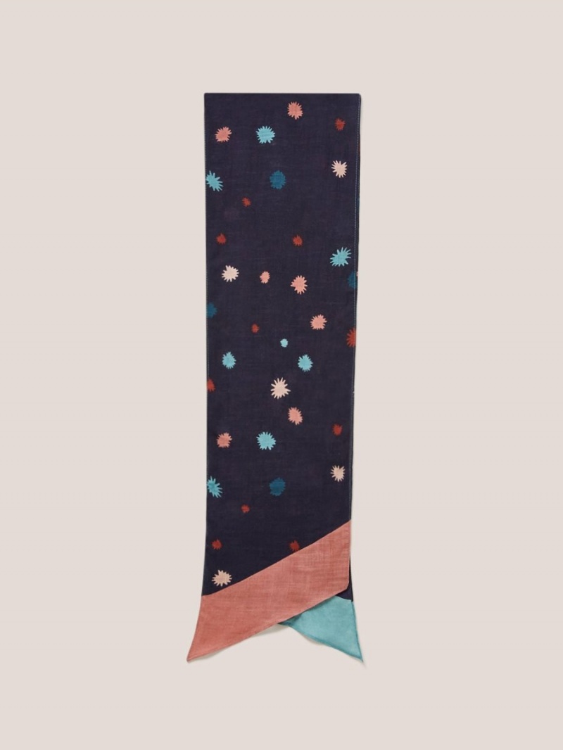 White Stuff Starburst Print Skinny Scarf Black Multi | 46098-BKVP