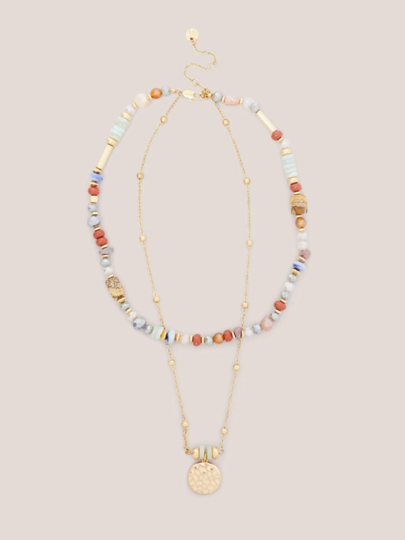 White Stuff Stone Bead Multi Row Necklace Brown Multi | 09168-AETD