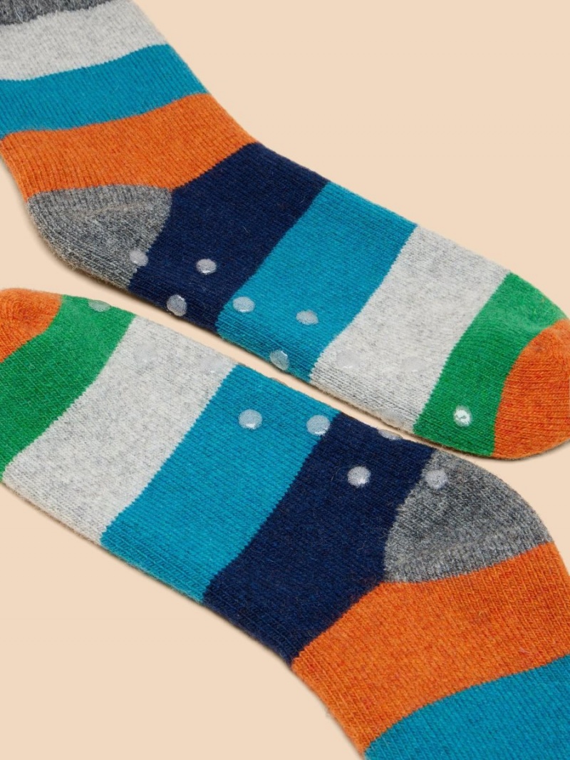 White Stuff Stripe Loopback Wool Socks Grey Multi | 30142-VQPH