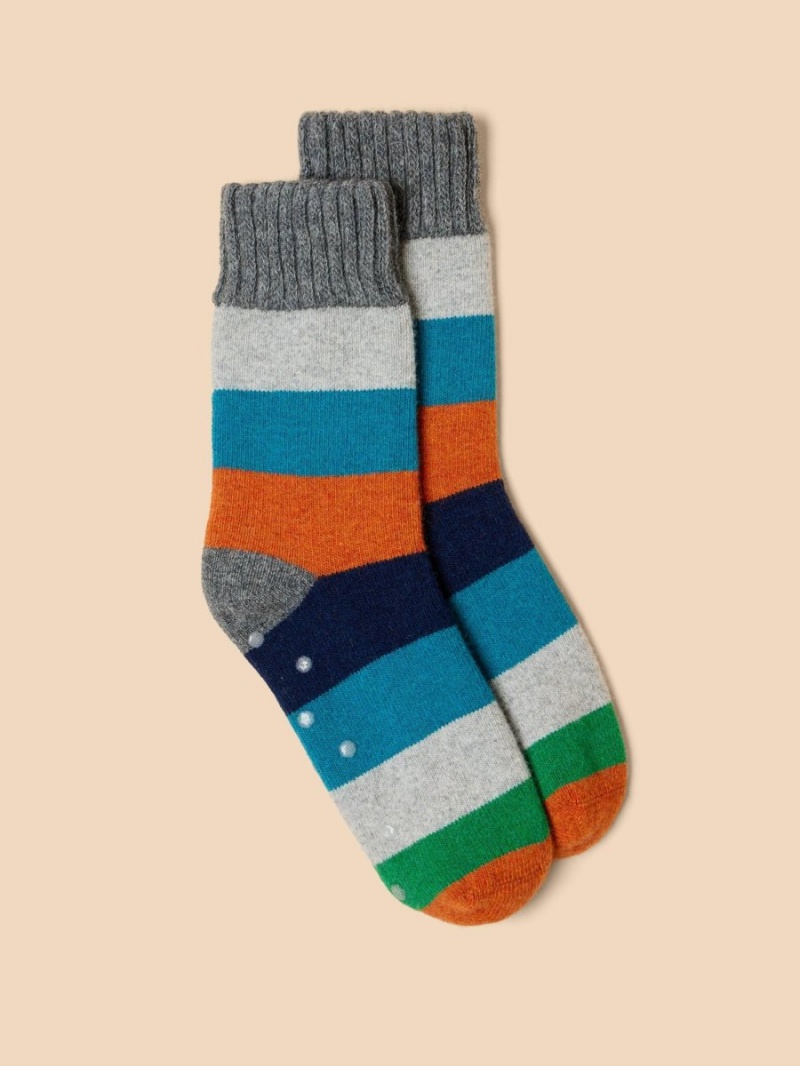 White Stuff Stripe Loopback Wool Socks Grey Multi | 30142-VQPH