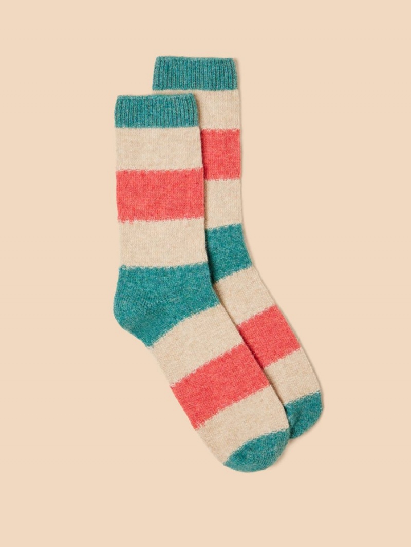 White Stuff Stripe Mix Wool Socks Teal Multi | 81567-NXBM